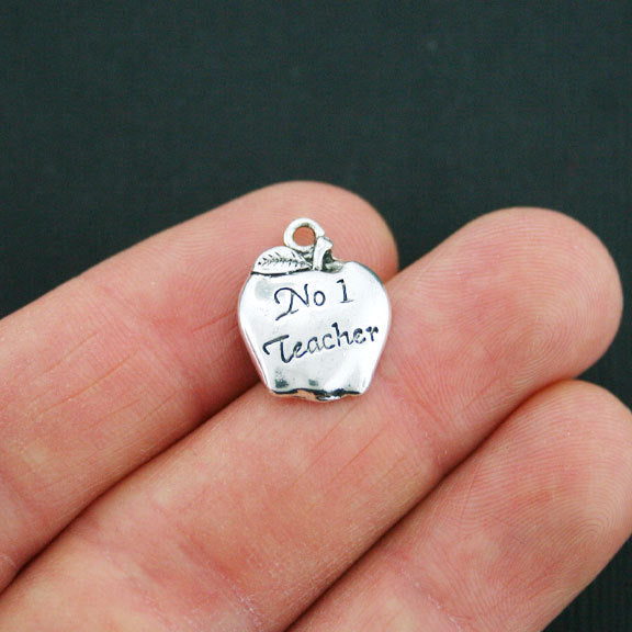 8 Teacher Apple Antique Silver Tone Charms - SC5239