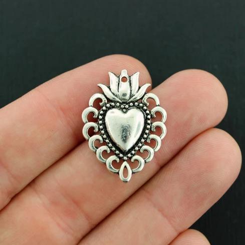4 Heart Antique Silver Tone Charms - SC7860