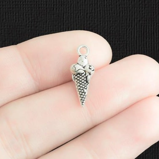 8 Ice Cream Cone Antique Silver Tone Charms 2 Sided - SC3348
