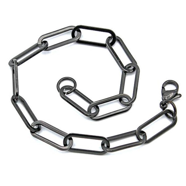 Gunmetal Stainless Steel Cable Chain Bracelet 8" Plus Extender - 6.5mm - 1 Bracelet - N736