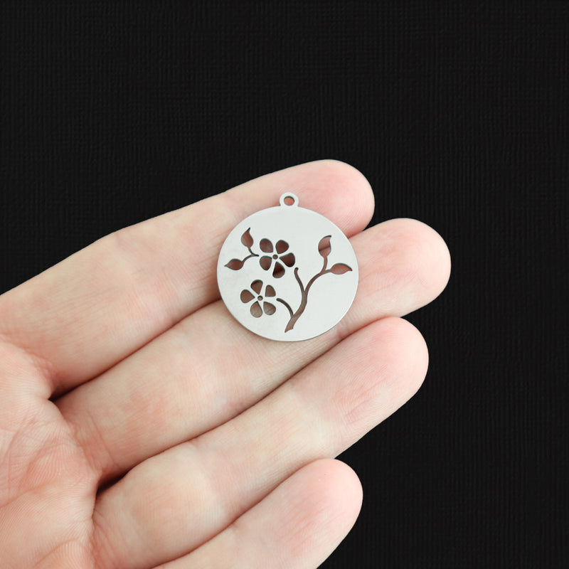 Flower Stainless Steel Charm 2 Sided - SSP555