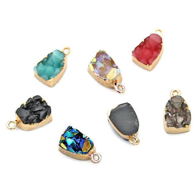 4 Assorted Druzy Gold Tone Resin Charms - K381
