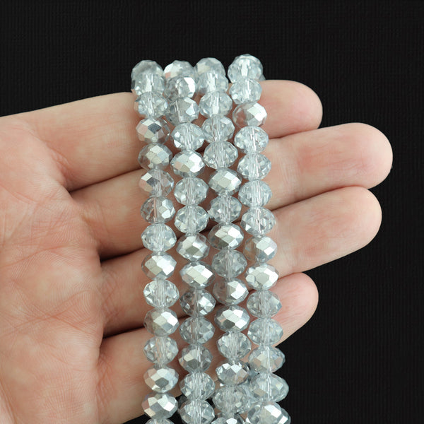 Faceted Glass Beads 8mm x 5mm - Metallic Silver - 1 Strand 70 Beads - BD1646