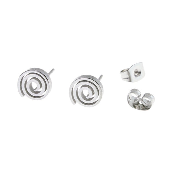 Stainless Steel Earrings - Spiral Studs - 8mm x 1.5mm - 10 Pieces 5 Pairs - ER234
