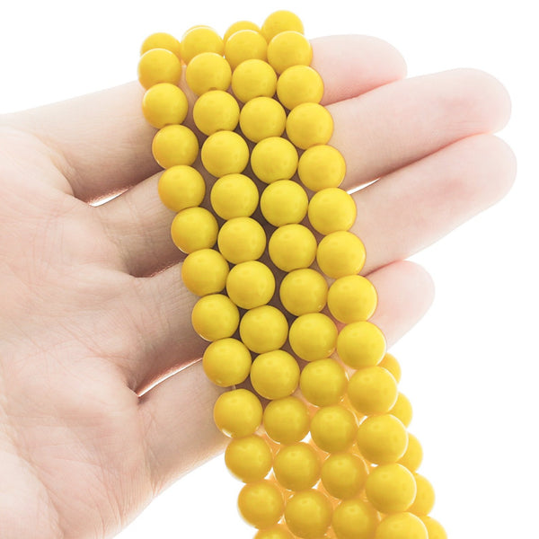 Perles Rondes en Verre 8mm - Jaune Vif - 1 Rang 48 Perles - BD2662
