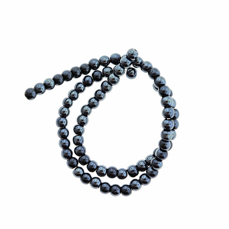 Round Glass Beads 4mm - Electroplated Black - 1 Strand 80 Beads - BD2537