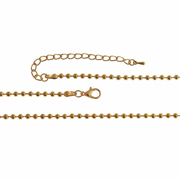 Gold Tone Ball Chain Necklace 29" Plus Extender - 3mm - 1 Necklace - N451