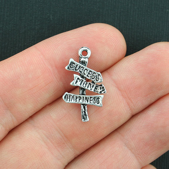 8 Happiness Antique Silver Tone Charms - SC3785
