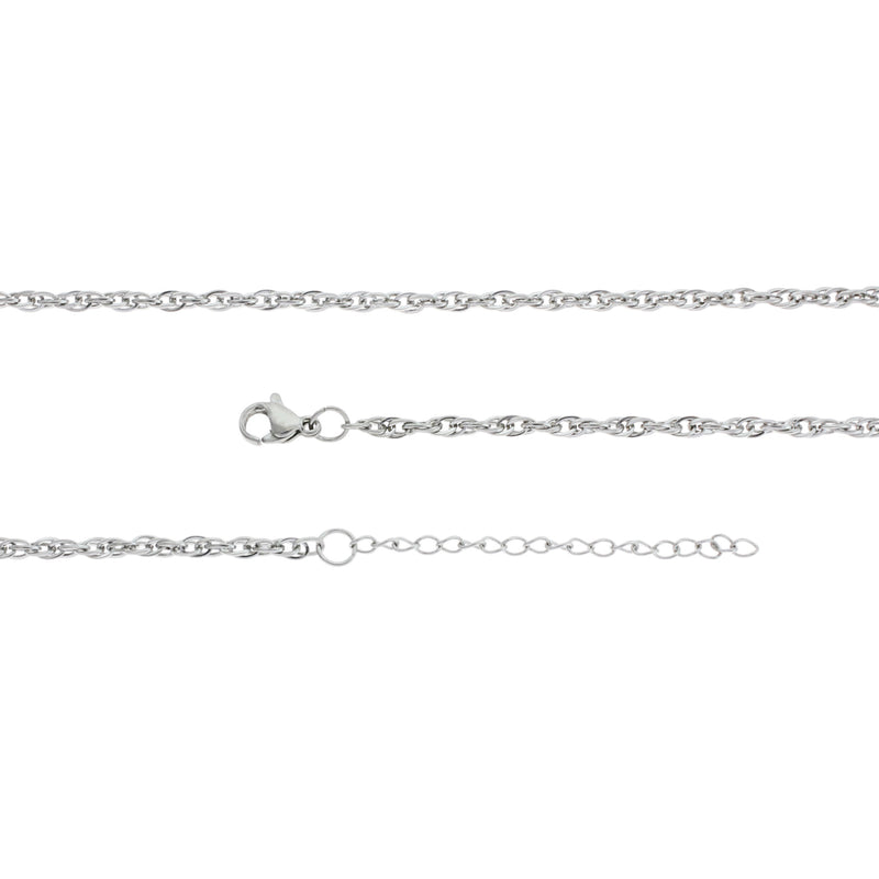 Stainless Steel Double Cable Chain Necklaces 22" Plus Extender - 1.5mm - 5 Necklaces - N770