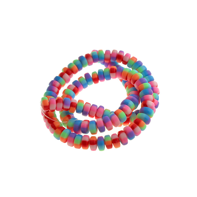 Abacus Polymer Clay Beads 4mm x 7mm - Rainbow Stripe - 1 Strand 110 Beads - BD1082