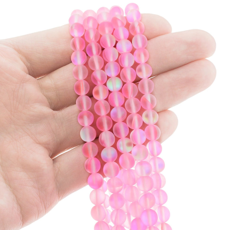 Round Natural Labradorite Beads 6mm - Electroplated Pink - 1 Strand 61 Beads - BD730