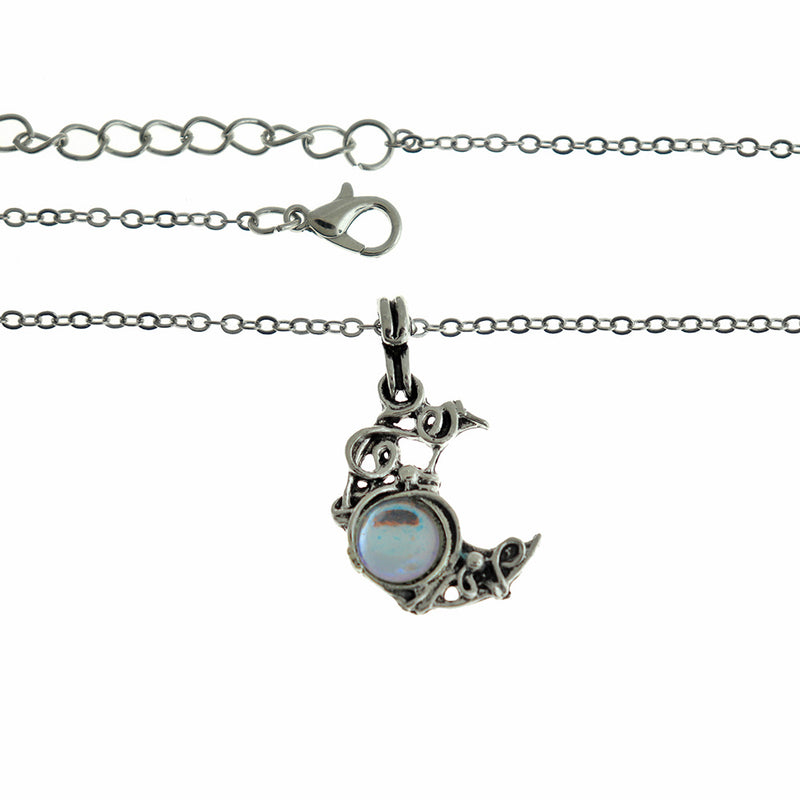 Cable Chain Necklaces 17.72" With Imitation Moonstone Crescent Moon Pendant - 5 Necklaces - Z204
