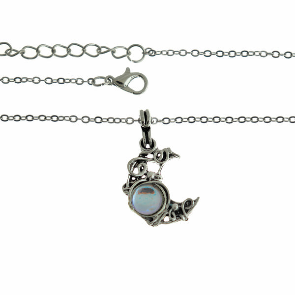 Cable Chain Necklace 17.72" With Imitation Moonstone Crescent Moon Pendant - 1 Necklace - Z204
