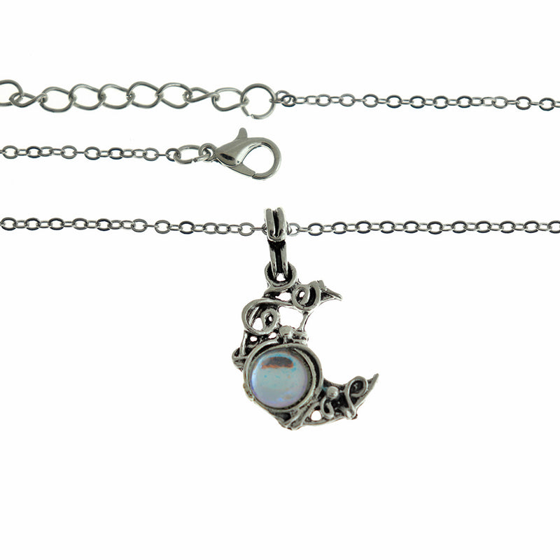 Collier Chaîne Câble 17.72" Avec Pendentif Croissant de Lune Imitation Pierre de Lune - 1 Collier - Z204