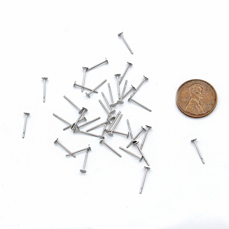 Boucles d'oreilles en acier inoxydable - Bases de clous - 11,8 mm x 3 mm - 50 pièces 25 paires - FD990