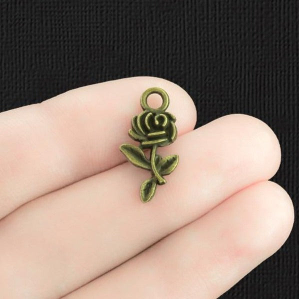 10 Rose Antique Bronze Tone Charms - BC345