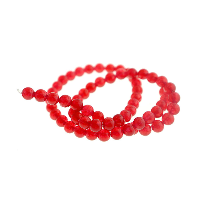 Perles d'Agate Synthétique Rondes 6mm - Rouge - 1 Rang 64 Perles - BD1729