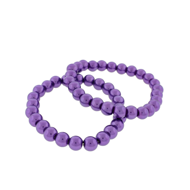 Bracelet Perles de Verre Rondes - 55mm - Violet Métallique - 1 Bracelet - BB123