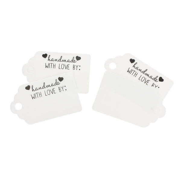 25 White Paper Tags Handmade With Love Tags - TL111