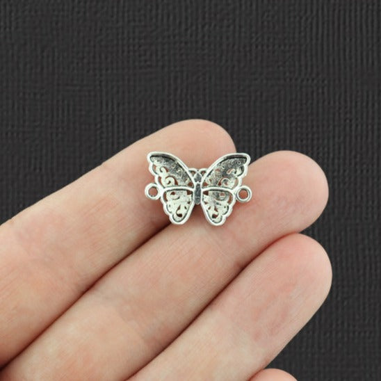 BULK 60 Butterfly Connector Antique Silver Tone Charms - SC1089