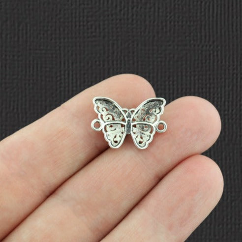 12 Butterfly Connector Antique Silver Tone Charms - SC1089
