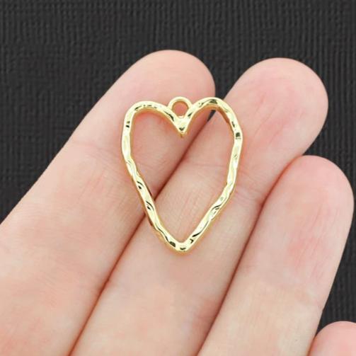 4 Hammered Heart Antique Gold Tone Charms - GC1428