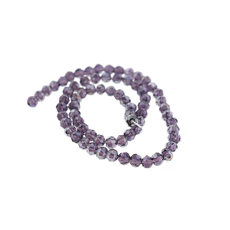 Faceted Round Glass Beads 3.5mm x 4.5mm - Electroplated Purple - 1 Strand 100 Beads - BD2451