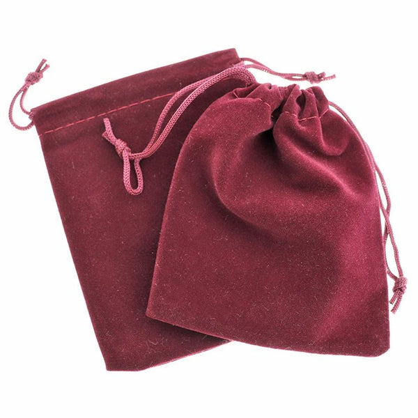 5 Velvet Drawstring Bags 12cm x 10cm Red Jewelry Pouch - TL083