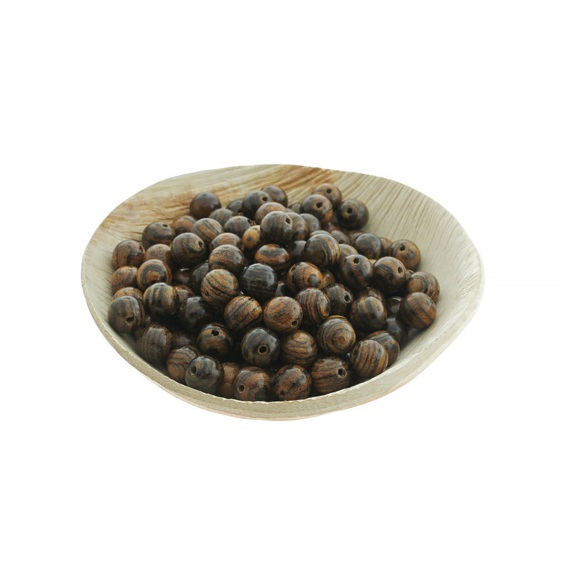 Perles rondes en bois 8mm - Brun foncé naturel - 50 perles - BD319