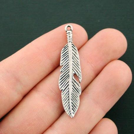 4 Feather Antique Silver Tone Charms - SC6674