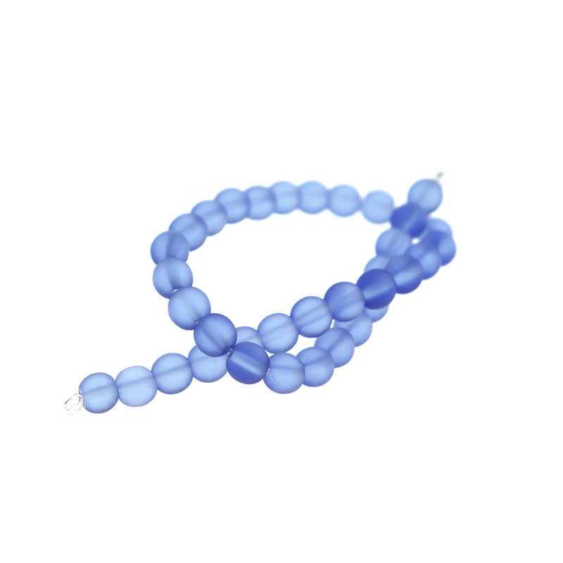 Perles de verre de mer de culture rondes 6mm - Pervenche givrée - 1 rang 32 perles - U231