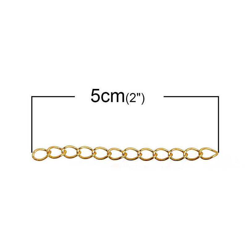 Gold Tone Extender Chains - 50mm x 4.0mm - 50 Pieces - FD498