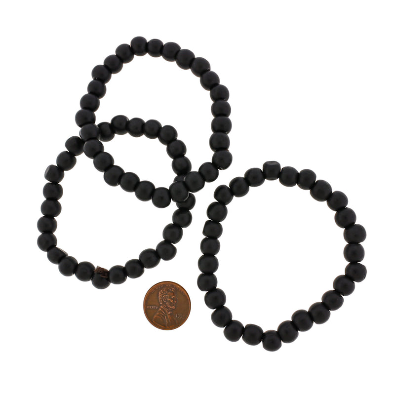 Round Acrylic Bead Bracelet - 8mm - Black - 1 Bracelet - BB196