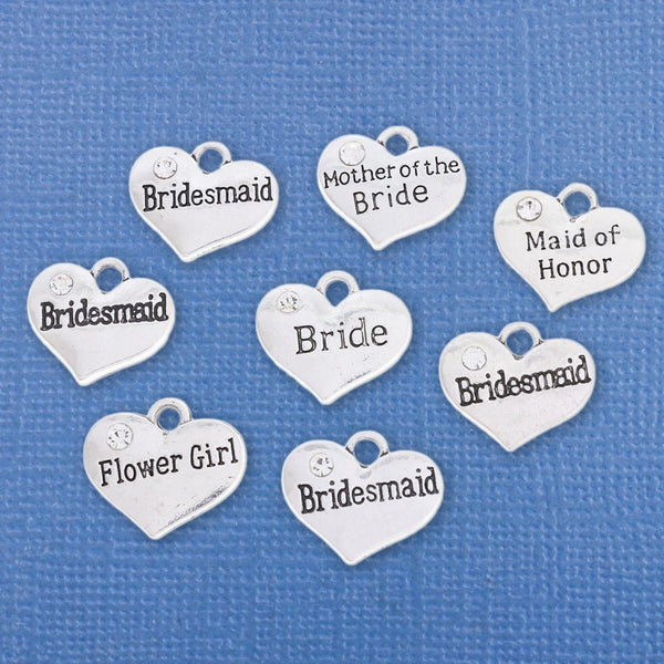 Bridal Party Charm Collection Antique Silver Tone 8 Charms 2 Sided - COL176