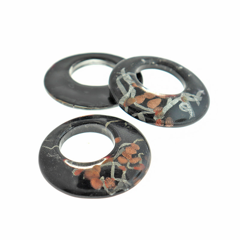 Black Glass Ring Pendant 2 Sided - Z1680