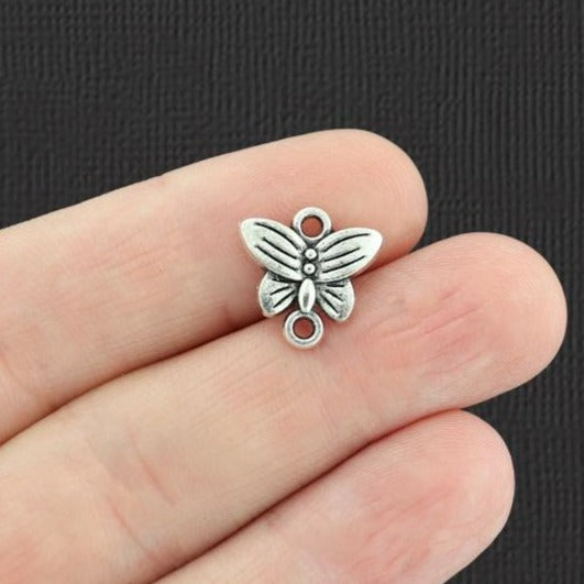 15 Butterfly Connector Antique Silver Tone Charms - SC3336