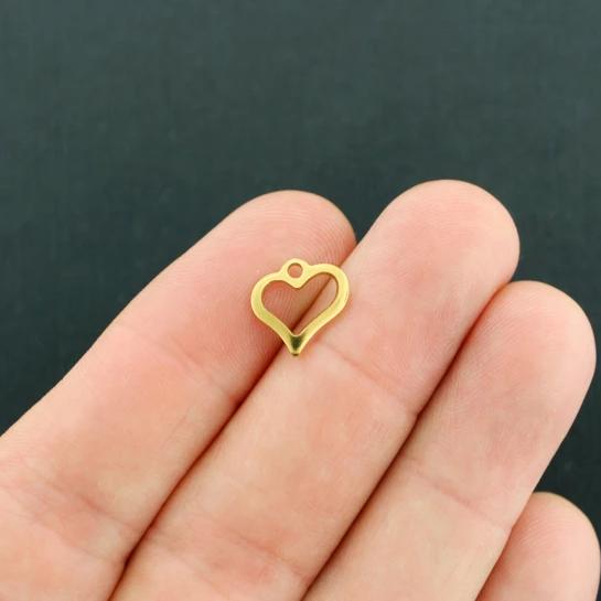 5 Heart Gold Stainless Steel Charms - MT393