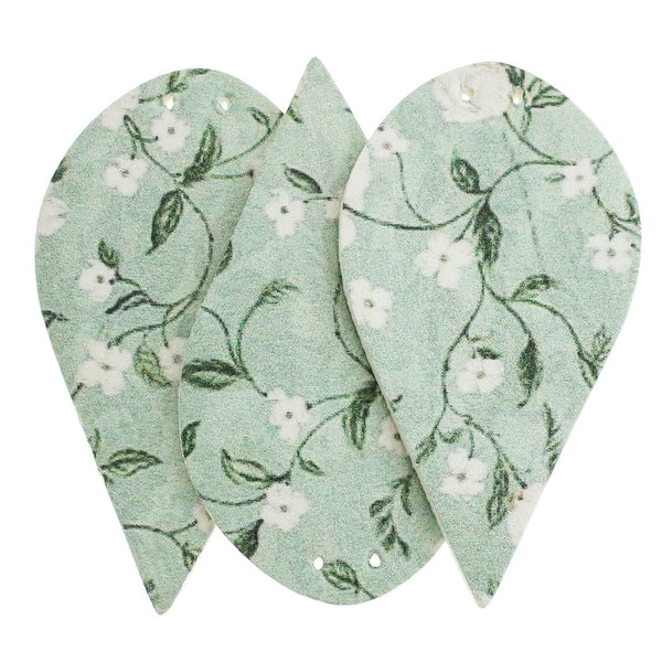 Pendentifs en forme de larme en similicuir - Vert avec fleur blanche - 4 pièces - LP260