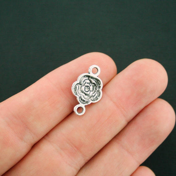 8 Flower Connector Antique Silver Tone Charms - SC7399
