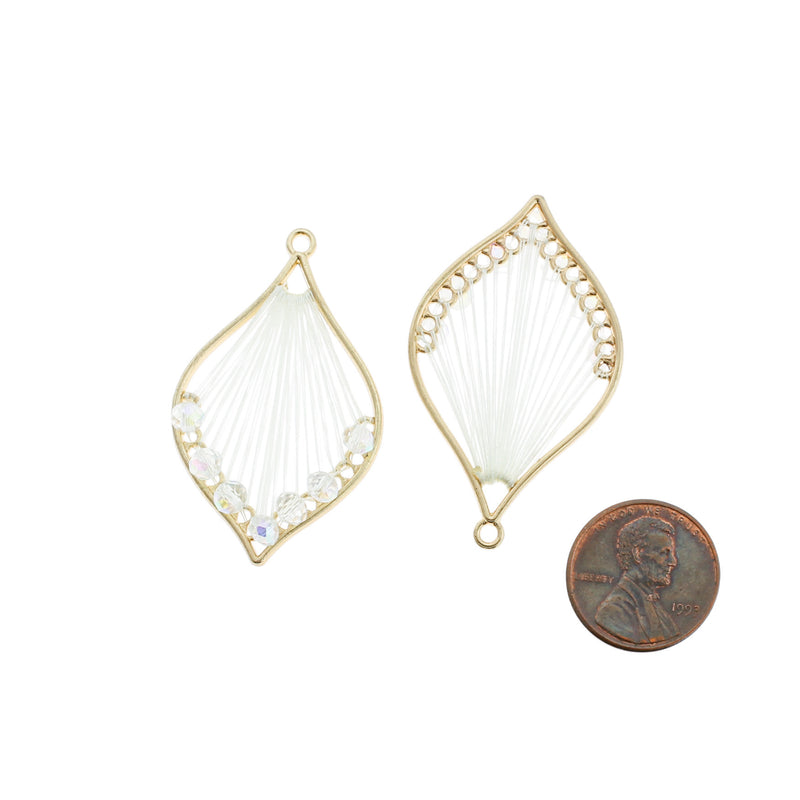 2 pendentifs dorés tissés en perles blanches - TSP261