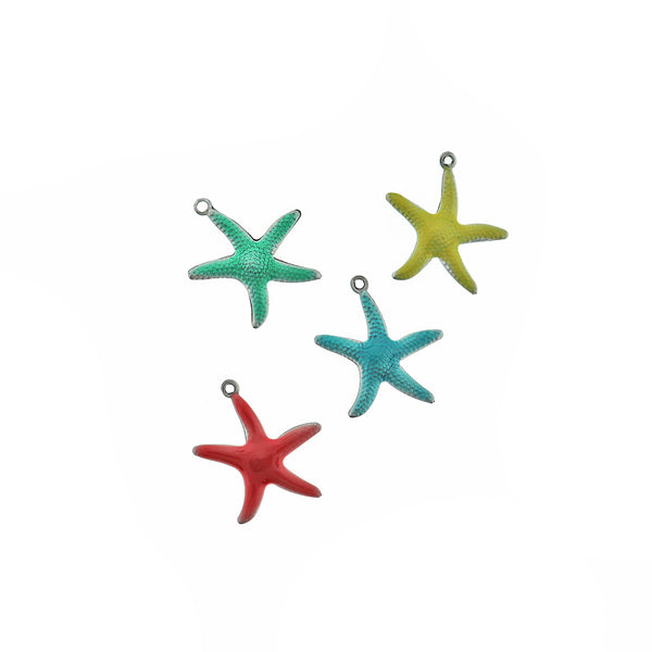 4 Starfish Silver Tone Stainless Steel Enamel Charms - E933