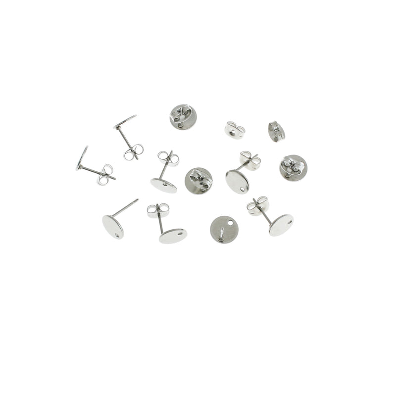 Stainless Steel Earrings - Round Stud Bases - 8mm x 1mm - 50 Pieces 25 Pairs - ER228