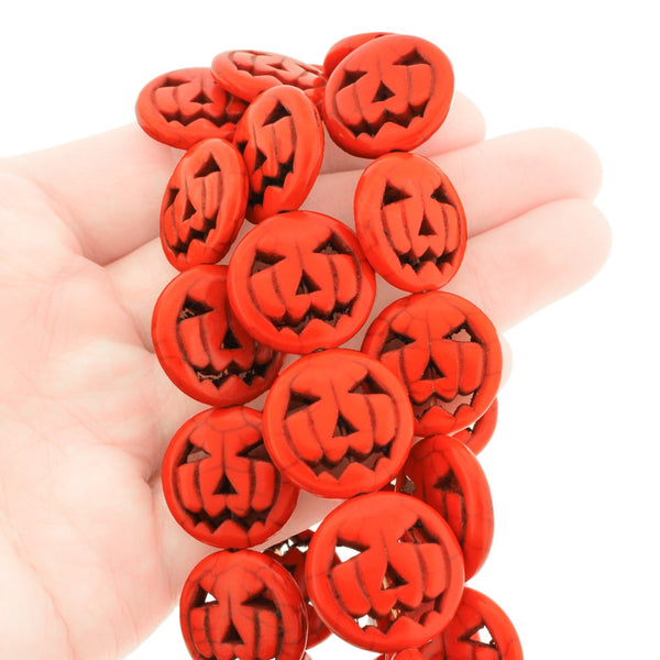 Pumpkin Synthetic Turquoise Beads 20mm x 5mm - Orange - 1 Strand 21 Beads - BD2021