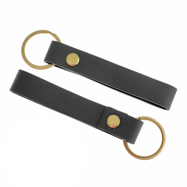 Black Imitation Leather Lanyard Key Chain - 30mm - 1 Piece - FD1077