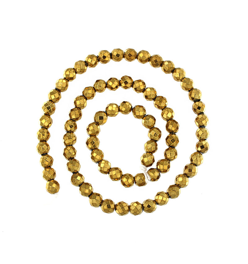 Perles d'Hématite à Facettes 6mm - Or Galvanisé - 1 Rang 68 Perles - BD1678