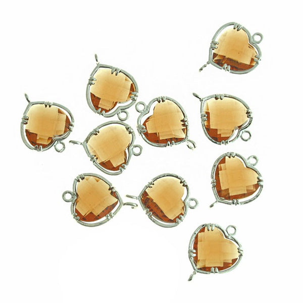 4 Amber Glass Pendant Gold Tone Connector Charms - GP38