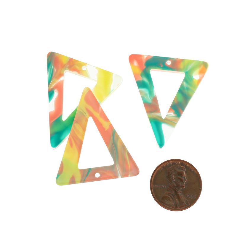4 Pastel Rainbow Swirl Triangle Resin Charms - K544