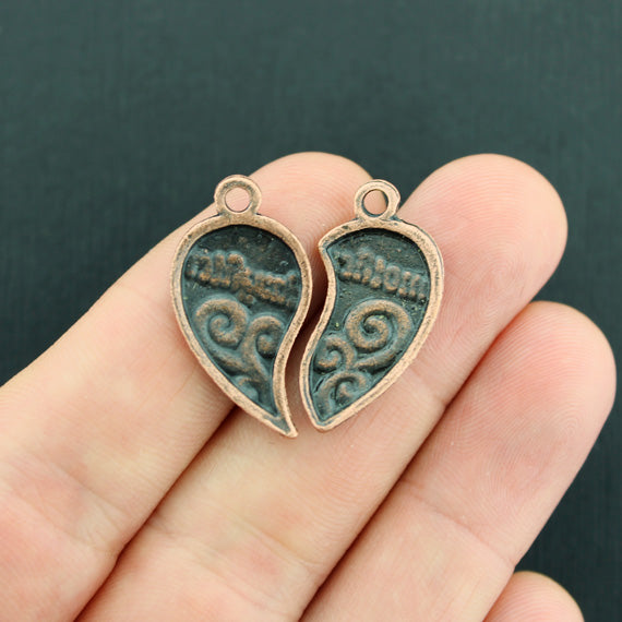 4 Mother Daughter Heart Antique Copper Tone Charms 2 Piece Set - BC986