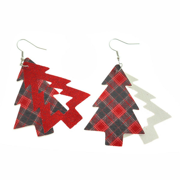 Boucles d'oreilles en similicuir sapin de Noël - Style crochet français - 2 pièces 1 paire - ER598