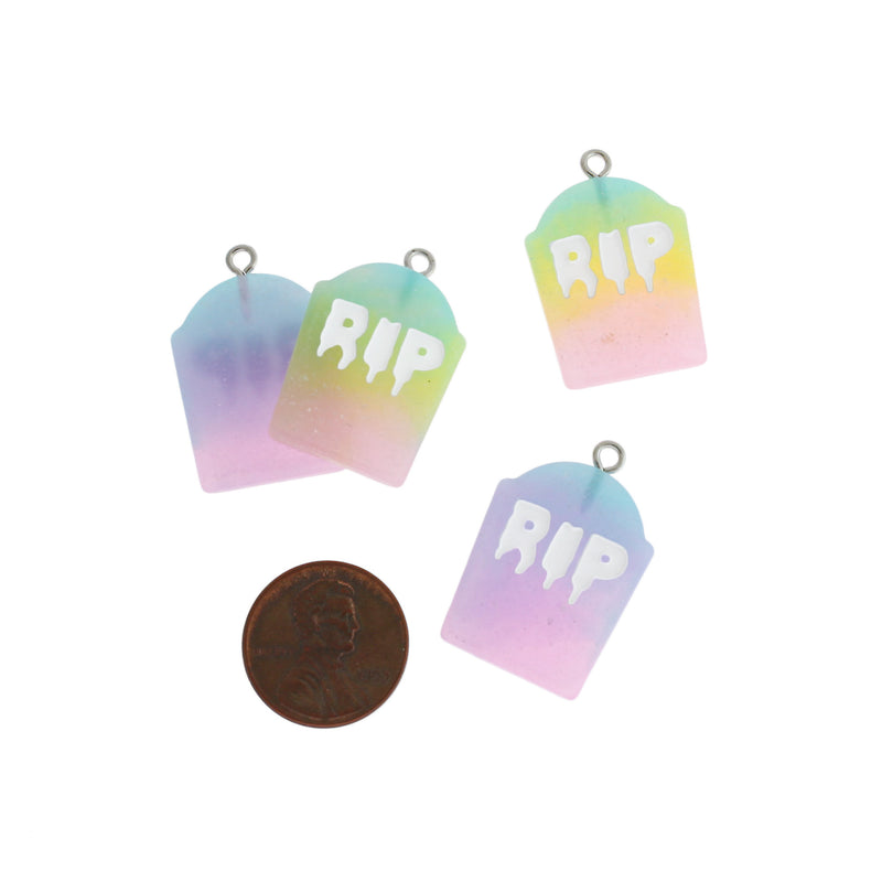 4 Assorted Tombstone RIP Resin Charms - K520